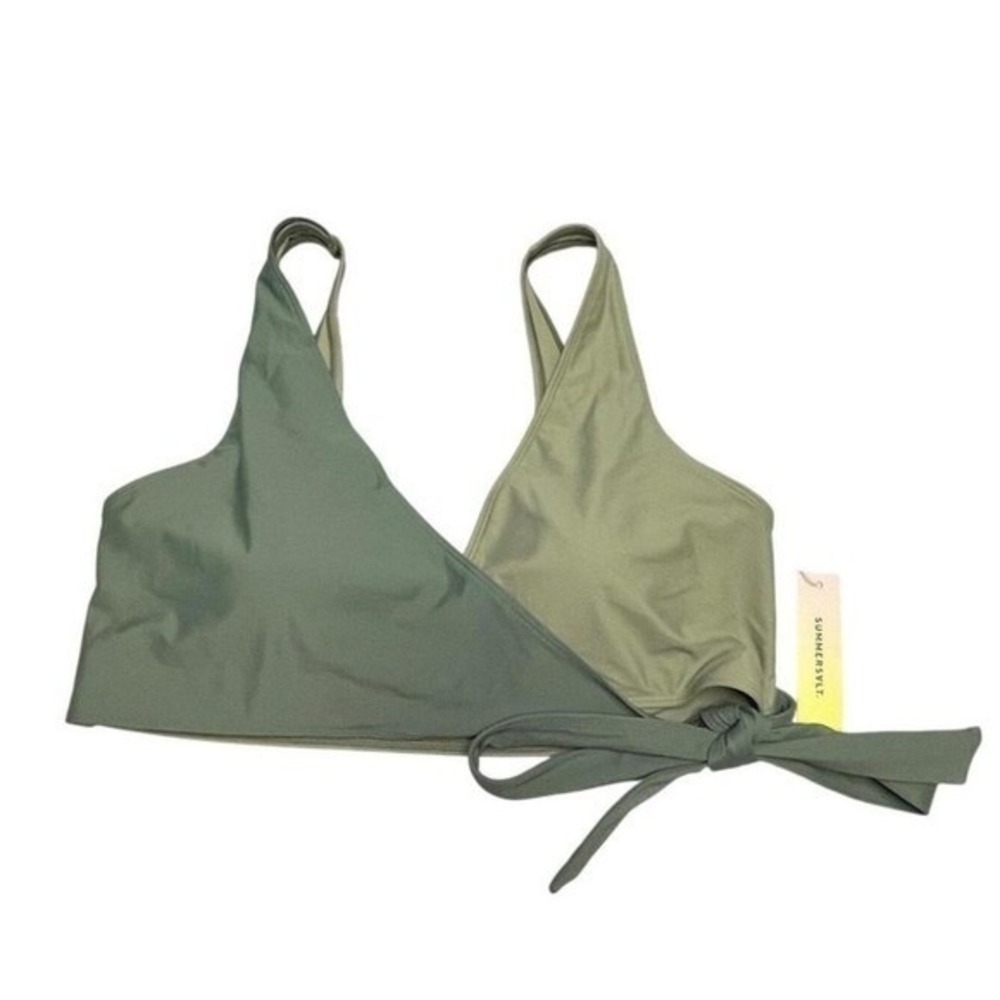 Summersalt The Wrap Bikini Top Two Tone Sage Olive‎ Green 14 New Eco Friendly
